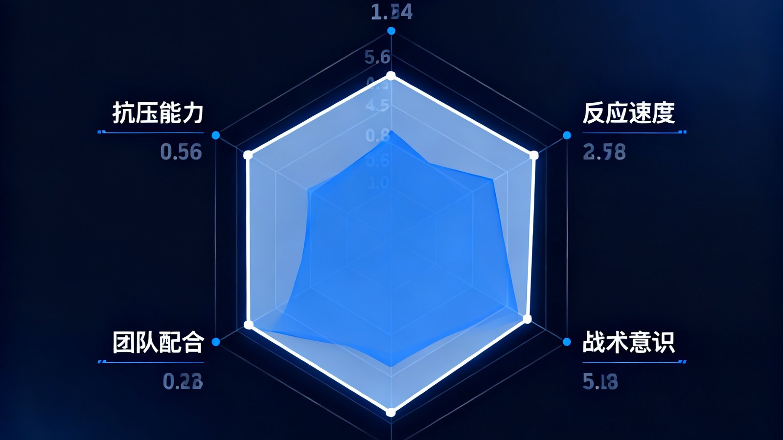 开运电竞平台新上线的选手数据矩阵功能界面，展示五边形雷达图和详细的能力评分